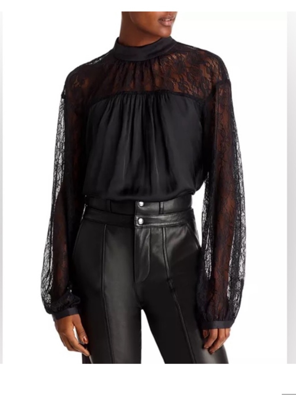 Ramy Brook Sorinda Lace Sleeve Mock Neck Top in Black